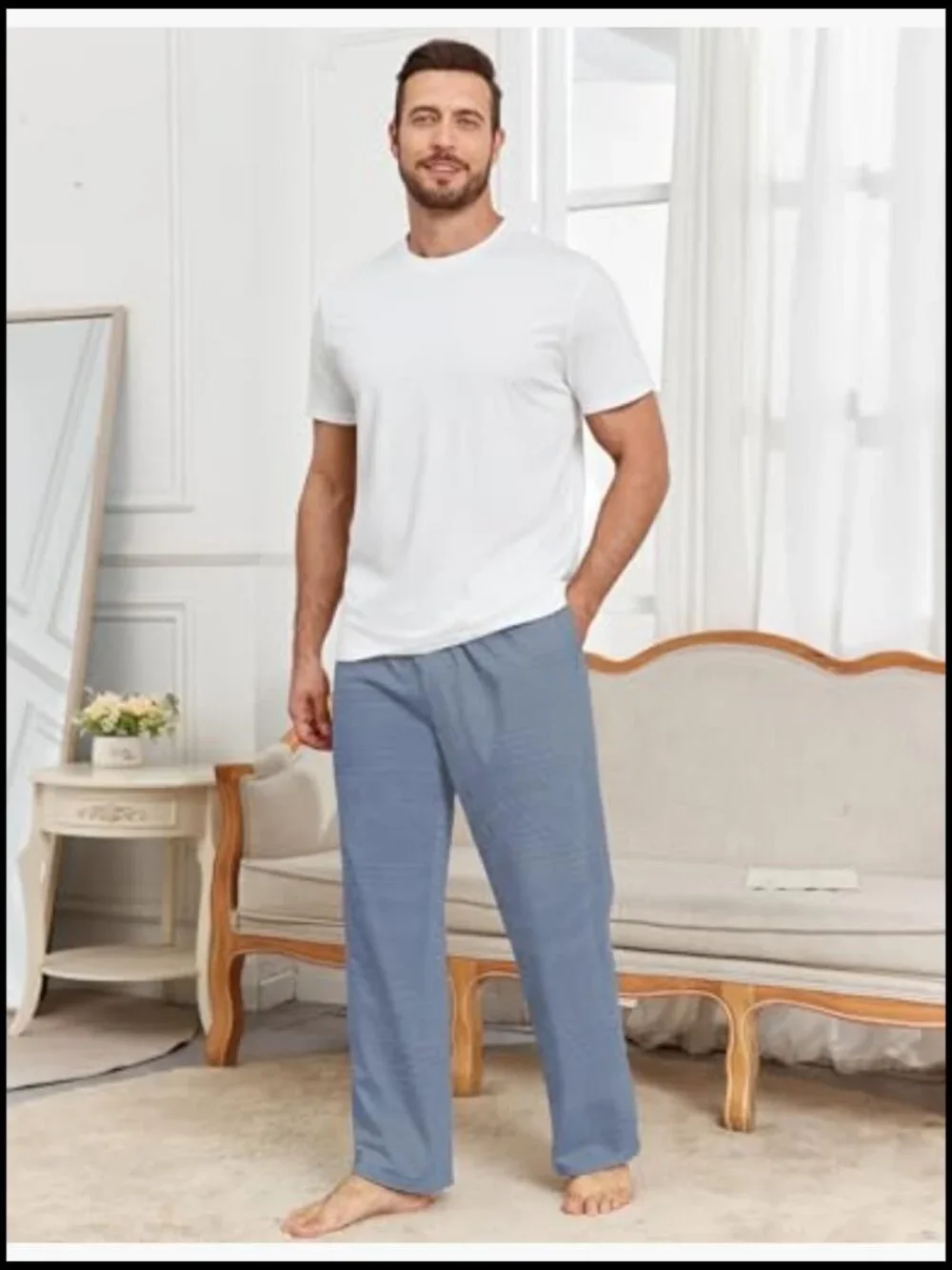 Cotton-Blend 3-Piece Pajama Set with Pockets, Loose Fit Sleepwear